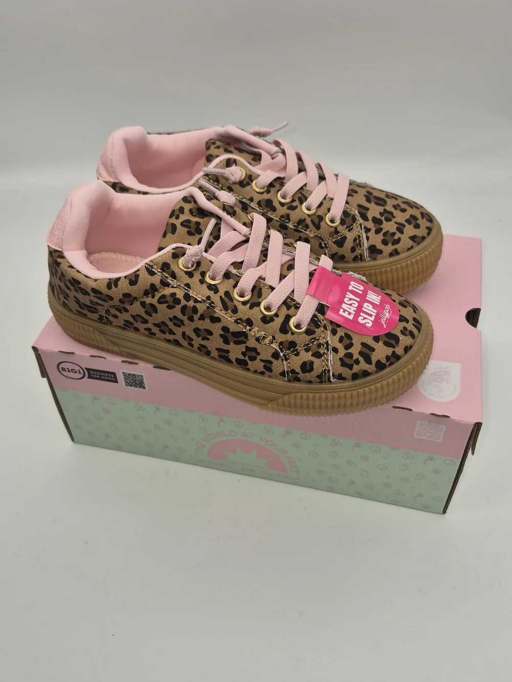 Jellypop Leopard Print Sneakers with Pink Laces and Lining Girl's Size 2M NIB